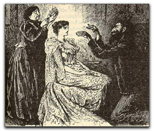 Ilustraci&oacute;n original del propio Du Maurier para su novela en donde aparece Svengali magnetizando a Trilby