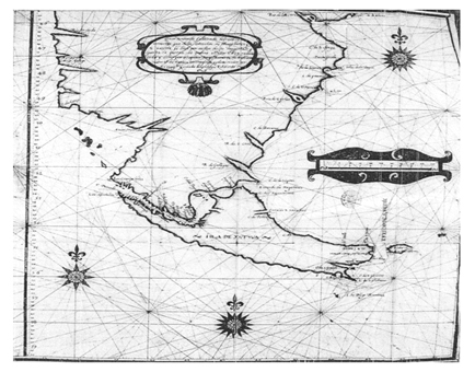 Mapa de Diego Ram&iacute;rez de Arellano de la zona reconocida durante la expedici&oacute;n