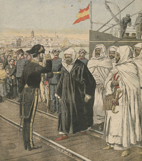 Sidi Mohammed Torres and Moroccan delegates landing at Algeciras to attend the international conference. Source: <i>Le Petit Journal, Supplement de Dimanche</i>, 21/1/1906.