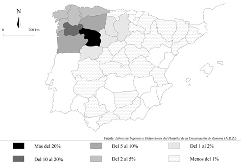 Procedencia geogr&aacute;fica de los fallecidos en el Hospital de la Encarnaci&oacute;n de Zamora (1680-1766)