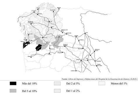 Distribuci&oacute;n comarcal de los ingresados gallegos en el Hospital de la Encarnaci&oacute;n de Zamora (1680-1781)