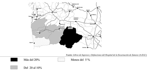 Distribuci&oacute;n comarcal de los ingresados portugueses en el Hospital de la Encarnaci&oacute;n de Zamora (1680-1781)