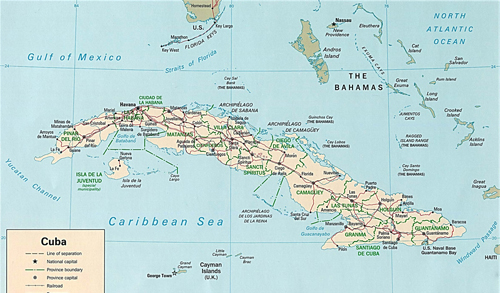 Mapa de Cuba. La provincia de Santa Clara fue el l&iacute;mite entre el occidente azucarero y el este m&aacute;s diversificado hasta inicios del siglo XX 