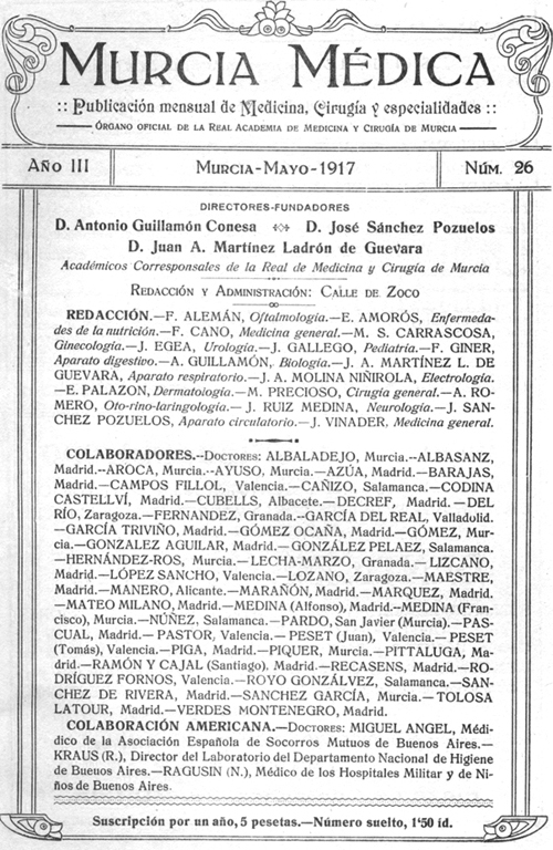 Primera p&aacute;gina de <em>Murcia Médica</em> 1917, 3 (26)
