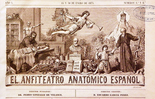 Cabecera de El Anfiteatro Anat&oacute;mico Espa&ntilde;ol (enero de 1873)