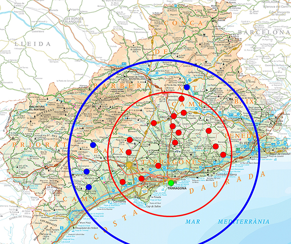 &Aacute;rea de influencia geogr&aacute;fica del mercado censal del Hospital de Tarragona (1599-1600)