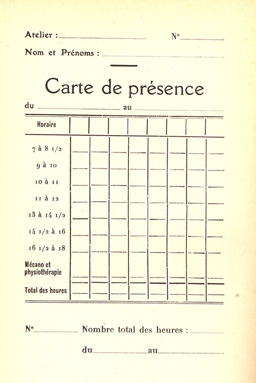 Individual attendance card in use at Port-Villez © Private collection PV
