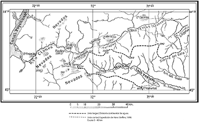 H. Steffen: Esquicio del r&iacute;o Cisnes (Fr&iacute;as) y de la ubicaci&oacute;n corregida del lago La Plata