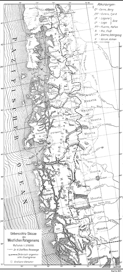 H. Steffen: Mapa sin&oacute;ptico de la Patagonia Occidental
