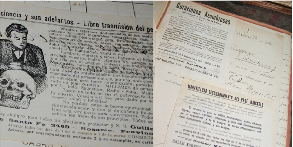 «Charlatanes»- Magnetizador y psic&oacute;logo espiritista- Divisi&oacute;n Investigaciones Polic&iacute;a de Rosario Moralidad P&uacute;blica Prontuario N° 1252, Antonio Caprara o Guillermo o Domingo Maickels, 24/10/1916. En su prontuario hay notas de «estafados» por no haberse curado.