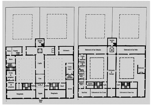Egas brothers, Hospital Real, Santiago de Compostela, 15th century, ground floor and level above. Rosende Vald&eacute;s, 1999, p. 18.