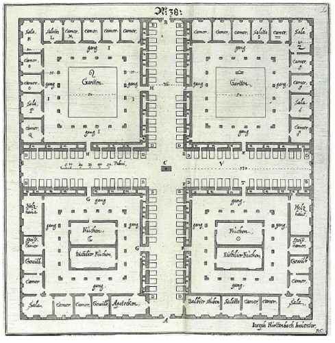 Furttenbach, Joseph, Hospital Project, 1628. Furttenbach, 1658, vol. II, Illustration 38.