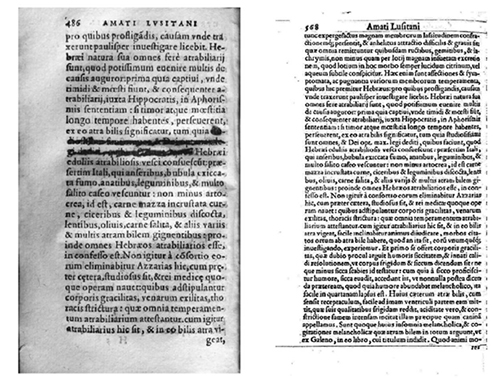 Excerpt of Curatio XLII, Centuria IV, Lugduni, 1565, p. 486, and excerpt of Cure XLII, Centuria IV, Venitii, 1557, p. 568